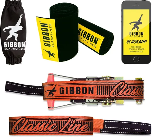 GIBBON Slacklines Classicline XL con ropa para árboles, rojo, 82 pies (línea de 74 pies + correa de trinquete de 8 pies con lazo reforzado) incl.