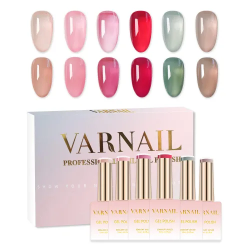 Miniatura 17 de VARNAIL Rainbow Candy Jelly - Kit de esmalte de uñas de gel de 6 colores y capa base de regalo, kit de esmalte de gel transparente arcoíris
