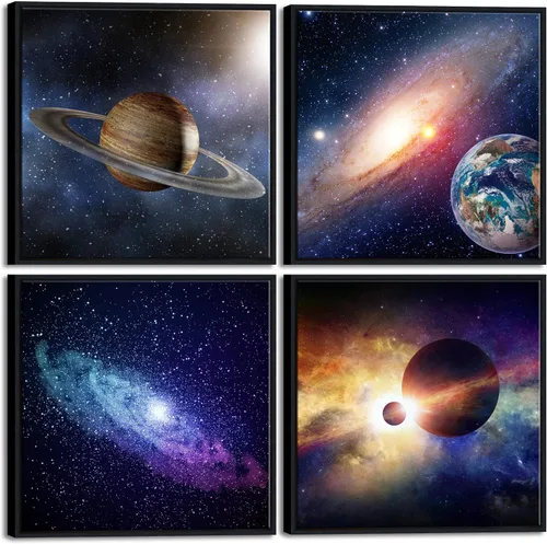 Miniatura 10 de Wieco Art Lienzo Giclée para pared, imágenes espaciales para dormitorio, decoración del hogar, poder mágico universal, moderno, 4 paneles