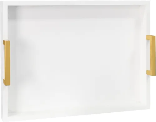 MAONAME Bandeja de Servir de Madera con Asas, Bandeja Decorativa Blanca para Mesa de Café, Bandeja Rectangular Moderna, Bandeja Otomana de Madera,