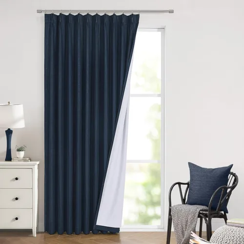 Miniatura 28 de Vision Home Cortinas marrones con pliegues pinzados de bloqueo total, cortinas de ventana de lino mezclado para oscurecimiento de la habitación, 95