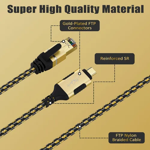 Miniatura 2 de Cable USB C a Ethernet de 0.5 pies, cable USB 3.0 tipo C a RJ45, FTP, cable de red LAN de Internet blindado de 1 Gbps, Thunderbolt 3/4 compatible