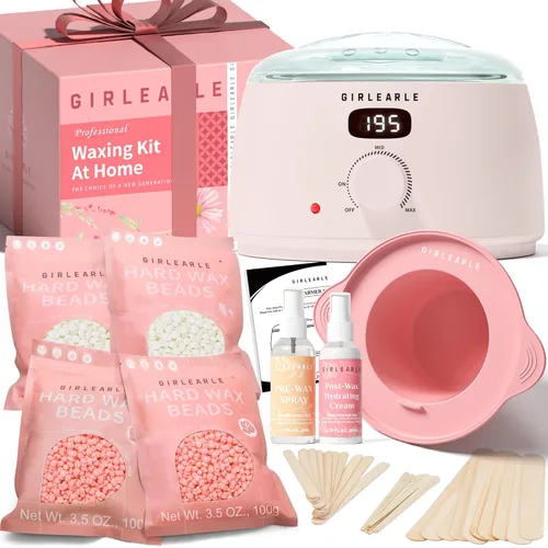 Miniatura 10 de GIRLEARLE Black and Pink Digital Waxing Kit for Women and Men Sensitive Skin, Nose&Ear Wax Kit Hair Removal at Home with Wax Beads & Silicone Pot