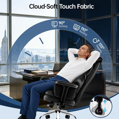Miniatura 9 de AreShark Silla de oficina grande y alta, silla ejecutiva de escritorio de cuero con respaldo alto y soporte lumbar ajustable, ergonómica, cómoda