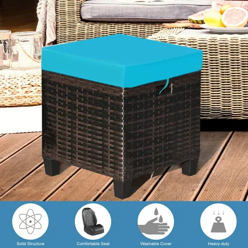 Miniatura 6 de LDAILY Moccha - Juego de 2 otomanas para patio al aire libre, para todo tipo de clima, con cojines extraíbles, reposapiés para exteriores (turquesa)