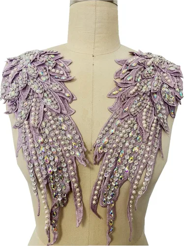 Miniatura 15 de Hecho a mano con diamantes de imitación para coser de 18 colores, apliques de encaje de perlas para coser a mano, parches para accesorios de ropa