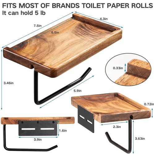 Miniatura 3 de Yangbaga Soporte de papel higiénico con estante: almacenamiento de rollo de papel higiénico de baño con adhesivo y tornillo, accesorios de baño