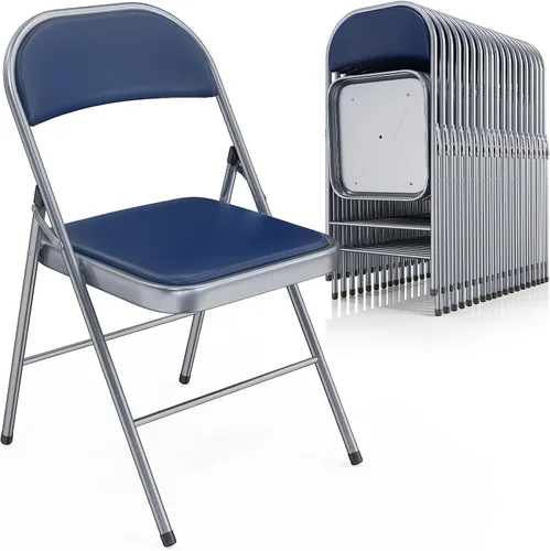 Miniatura 28 de VINGLI Paquete de 4 sillas plegables con asientos acolchados, marco de metal con asiento y respaldo de piel sintética, capacidad de 350 libras, Negro