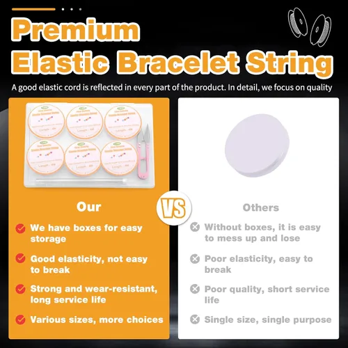 Miniatura 7 de Bupete 6 rollos de cuerda de 0.039 in para hacer pulseras, cuerda elástica para pulseras, cuerda elástica de cuentas con tijeras, agujas de cuentas