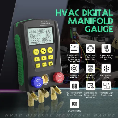 Miniatura 2 de Calibradores HVAC Juego de medidor de colector digital presión y temperatura dual prueba 89 calibradores de refrigerante R22 R134A R410A kit