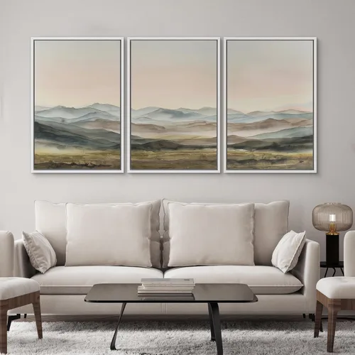 Miniatura 421 de SIGNWIN Lienzo enmarcado para pared, arte con pinceladas de flujo neutro en tonos beige abstractos, ilustraciones, arte moderno, decorativo