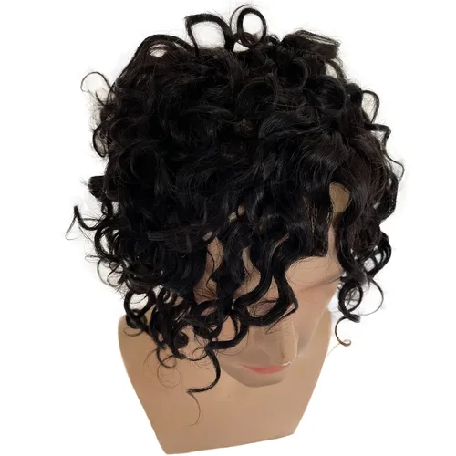 Miniatura 3 de Voloria Full French Lace Toupee Loose Wave Europeo Cabello Humano Sistemas de Reemplazo para Hombres Hairpiece 10x8inch #1B Color Negro
