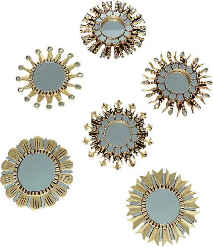 Espejo peruano decorativo dorado, 12.0 in, Sunburst/Starburst, anticuado, espejo montado en la pared para sala de estar, hecho a mano arte de pared