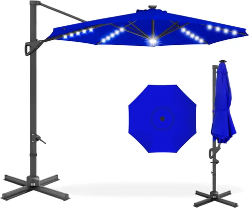 Miniatura 10 de Best Choice Products Sombrilla Solar LED Voladiza de 10 pies para Patio, Rotación de 360 Grados, Sombrilla Colgante Descentrada de Mercado para Gris