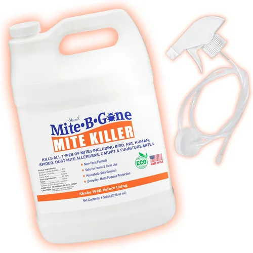 Mite-Be-Gone - Tratamiento natural de ácaros de 1 galón que mata a humanos, polvo, pollo, aves, alfombras y ratas ácaros en hogares y granjas |