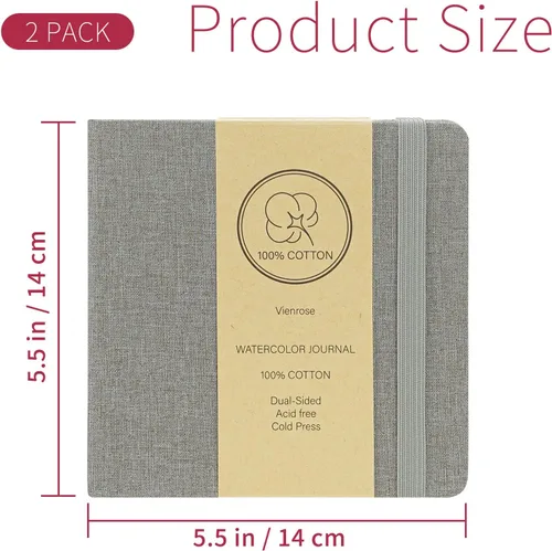 Miniatura 2 de Vienrose Paquete de 2 cuadernos de bocetos de acuarela, diario de acuarela de 5.5 x 5.5 pulgadas con 24 hojas de 140 libras (300 GSM) 100% papel