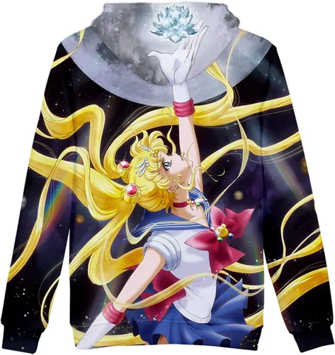 Miniatura 4 de BAKUGOU Anime Tsukino Usagi Hoodie for Women Girls Black Unisex Aino Minako Pullover Luna Sweatshirt Pink Adult Anime Sweater