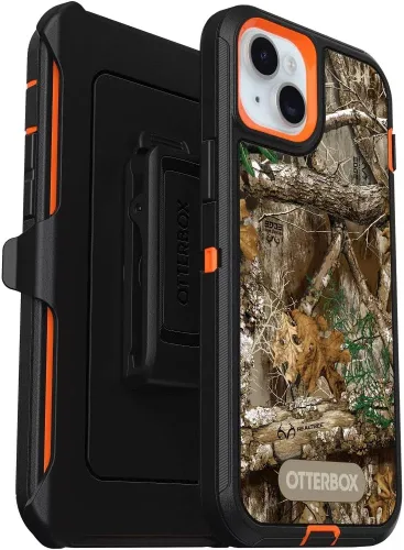 OtterBox Funda de la serie Defender para iPhone 15 Plus y iPhone 14 Plus (camuflaje) - Realtree Blaze Edge (camuflaje) - Resistente y duradero - con