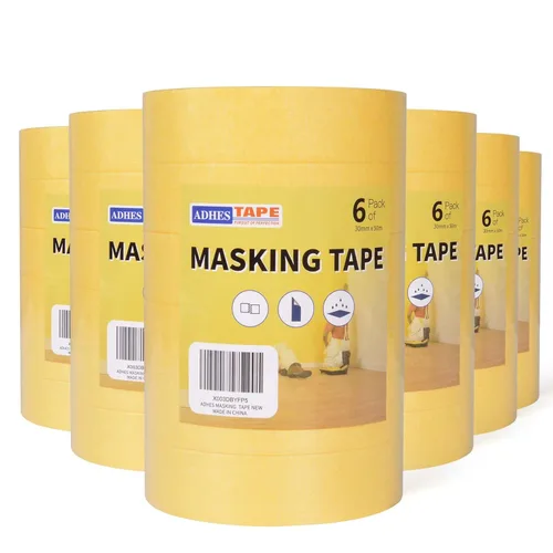 Miniatura 12 de ADHES - Cinta adhesiva amarilla para pintores, 0.7 pulgadas x 55 yardas x 6 rollos, cinta segura para pared sin residuos para pintura de pared