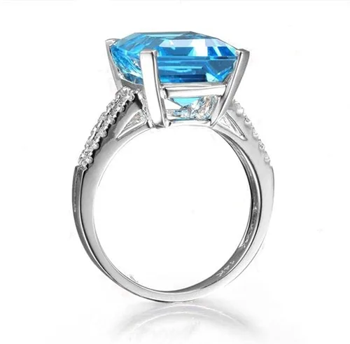Miniatura 3 de Moda 925 plata brillante medio diamante princesa corte cuadrado grande quilate azul aguamarina piedra natal topacio anillo de compromiso eternidad