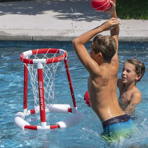 Miniatura 5 de GoSports Splash Hoop 360 - Juego de baloncesto flotante para piscina - Elija rojo o azul - Incluye aro, 2 pelotas y bomba