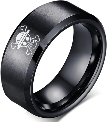 Anillo de anime de una pieza de acero inoxidable negro para hombres, anillo de anime Luffy para niños, joyería de anime de 0.315in, Acero