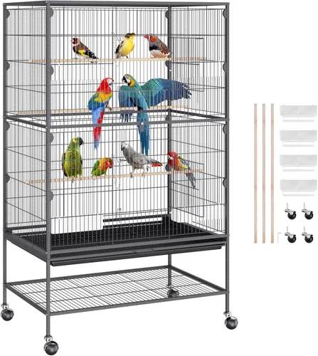 Miniatura 11 de VEVOR Jaula para pájaros, 36.6 x 22.8 x 59.5 pulgadas, parte superior plana, jaula de hierro forjado para pájaros con perchas, bandeja deslizante