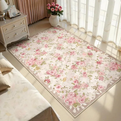 Lahome Alfombra Floral Lavable de 3 x 5 Pies, Alfombras Pequeñas para Dormitorio, Suave Antideslizante, Alfombras para Entrada, Alfombra de Pila