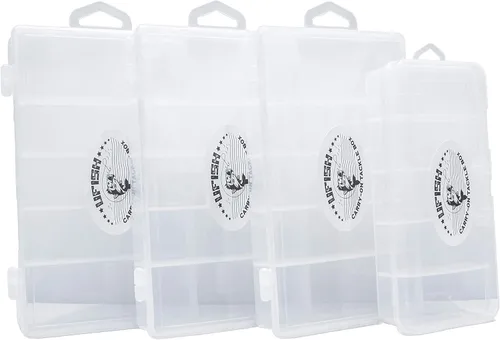 UFISH Caja de 4 aparejos de pesca, organizador de almacenamiento de señuelos de pesca, caja de accesorios de aparejos de pesca de plástico