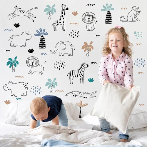 Miniatura 8 de AOWDIAO - Adhesivos de pared de vida silvestre de safari, diseño de línea artística, para despegar y pegar, decoración para habitación infantil