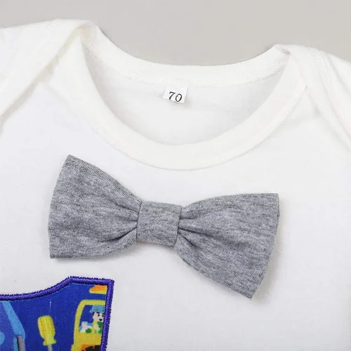 Miniatura 50 de IDOPIP Traje formal para bebé niño para el primer cumpleaños de Cake Smash con corbatín y tirantes y pantalones cortos para sesión de fotos