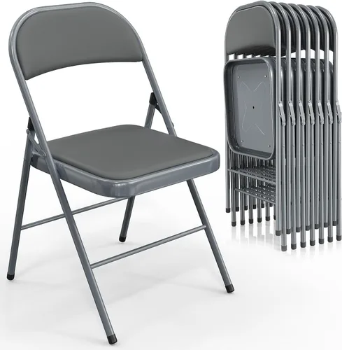 Miniatura 34 de VINGLI Paquete de 4 sillas plegables con asientos acolchados, marco de metal con asiento y respaldo de piel sintética, capacidad de 350 libras, Negro