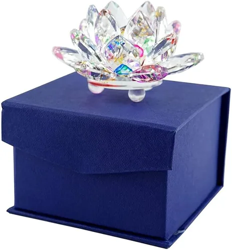 Miniatura 20 de Loto de cristal transparente, flor de cristal brillante con caja de regalo, reflejo de tono, purpurina, paz, pureza, buena fortuna, sabiduría
