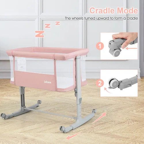 Miniatura 2 de INFANS Cuna de bebé 3 en 1, cuna lateral para recién nacido, cuna plegable con colchón, bolsa de viaje, ruedas, malla de 4 lados, cuna de montaje