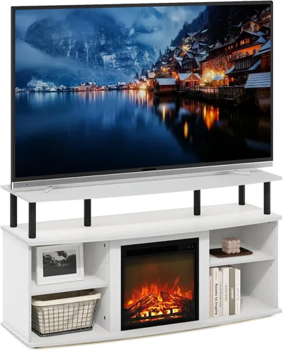 Miniatura 16 de Furinno Soporte clásico de TV de 70 pulgadas con chimenea, roble francés gris gris roble francés