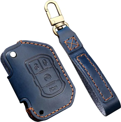 Miniatura 12 de ontto Funda de cuero para llavero de 2/3 botones con llavero compatible con Jeep Wrangler JL JLU Rubicon 2018-2021, color negro, Negro