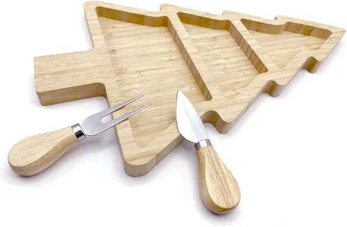 Miniatura 7 de Tabla de charcutería personalizada de bambú para quesos y cuchillos, divertida tabla de aperitivos de hojas de árbol de Navidad, tablero