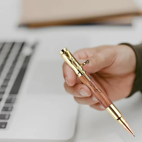Miniatura 6 de Bolígrafo personalizado de acción de resorte, bolígrafo de bola de metal y madera grabado gratis con 2 recargas, bolígrafo personalizado con nombre