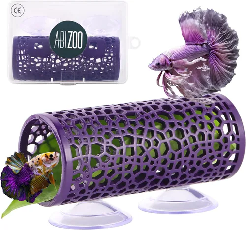 Abizoo Betta Cave - Túnel de pescado morado con agujeros para hábitat de peces pequeños y camarones, refugio Betta Toys Shelter Hideaway, adorno de