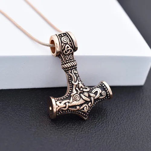Miniatura 2 de Collar de urna de talismán de martillo de Thor vikingo nórdico para cenizas, acero inoxidable para hombre, joyería de cremación vintage, amuleto