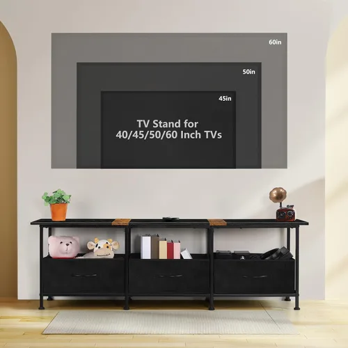 Miniatura 3 de ETELI Soporte de TV pequeño para sala de estar, centro de entretenimiento con consolas de TV de almacenamiento, mesas con aparadores de tela