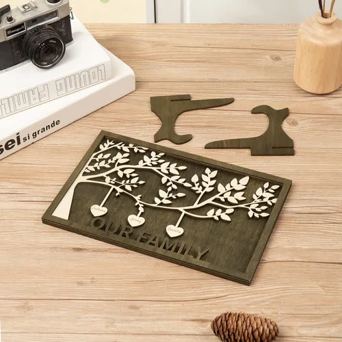 Miniatura 7 de Jeweidea Placa personalizada con nombre de la familia con 2-8 nombres, adorno personalizado con grabado del árbol de la vida con soporte, regalo