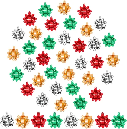 JOICEE - 24 piezas de dijes de Navidad para hacer joyas, lazos de regalo de cinta metálica de Navidad, dijes para pulsera, collar, aretes, Rojo