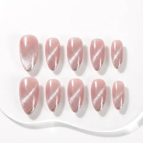 Miniatura 17 de Sun&Beam Nails Uñas a presión hechas a mano medianas con diseño de concha rosa metálica con acabado brillante, 10 piezas para uso diario y ocasiones