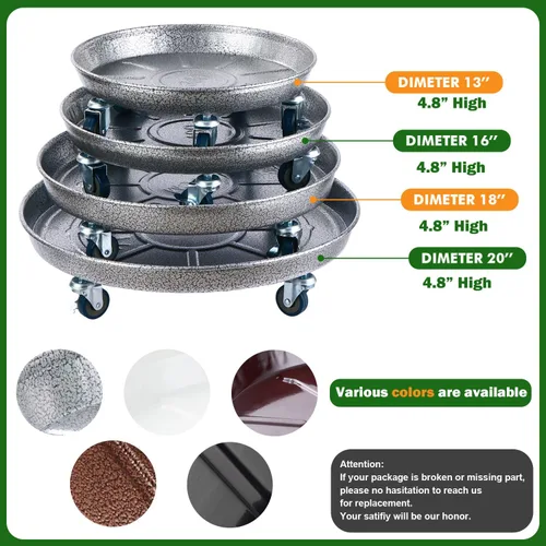 Miniatura 3 de Planterhoma 3 paquetes de 13 pulgadas de metal para plantas con ruedas, soporte rodante grande para plantas de hierro resistente, ruedas