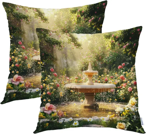 Miniatura 26 de Batmerry Flowers with Stems Throw Pillow Covers, Beautiful Floral Decorative Pillow Covers Digital Printing Blended for Couch Sofa Bed Invisible
