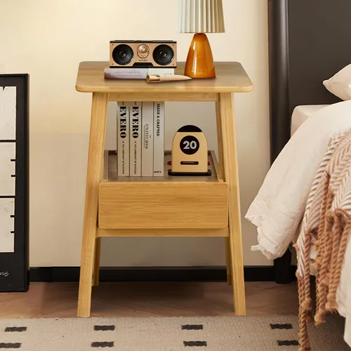 Mesita de noche con cajón, mesita de noche moderna de mediados de siglo, mesitas de noche con estante de almacenamiento abierto, mesa auxiliar de