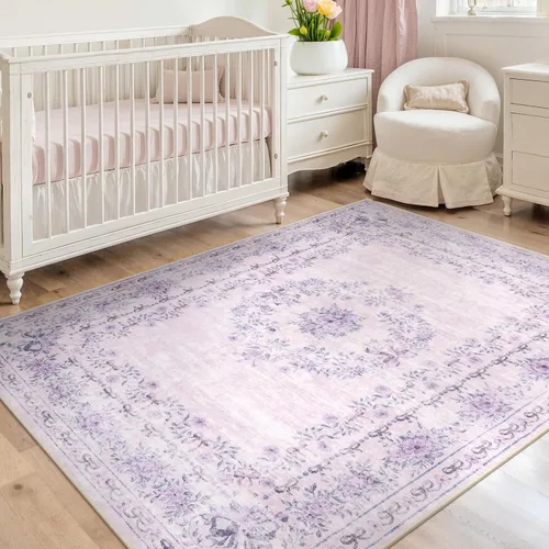 Miniatura 33 de Wonnitar Alfombras rosas para dormitorio, niñas, guardería, alfombra lavable con estampado floral de 5 x 7 pies, bohemio, ultrafina, antideslizante