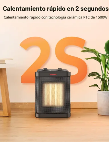 Miniatura 2 de Calentador de espacio pequeño de 1500 W para uso en interiores, calentador de espacio de cerámica PTC con termostato, 3 modos, calefacción segura
