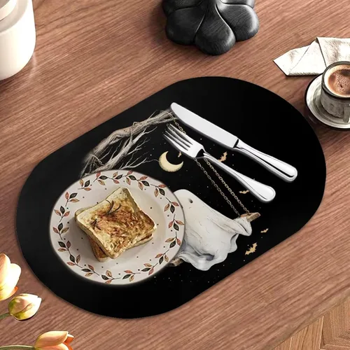 Miniatura 2 de Ghost Placemats Set of 2 Wipeable Faux Leather 12X18 Inch Waterproof Non-Slip Mats Spooky Table Decor Heat Resistant for Scary Dinner Party Fantasma